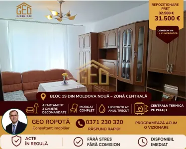 Apartament 3 camere in zona centrala Moldova Noua - Moldova Noua