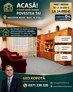 Apartament 3 camere etaj 2 in Moldova Noua - Moldova Noua