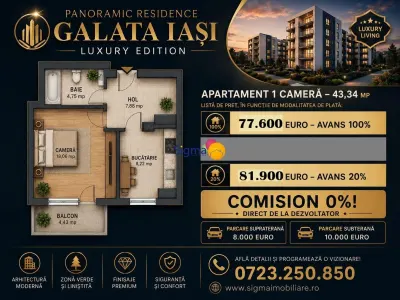 Proiect nou, apartamente 1,2,3 camereBloc 1 - Iasi