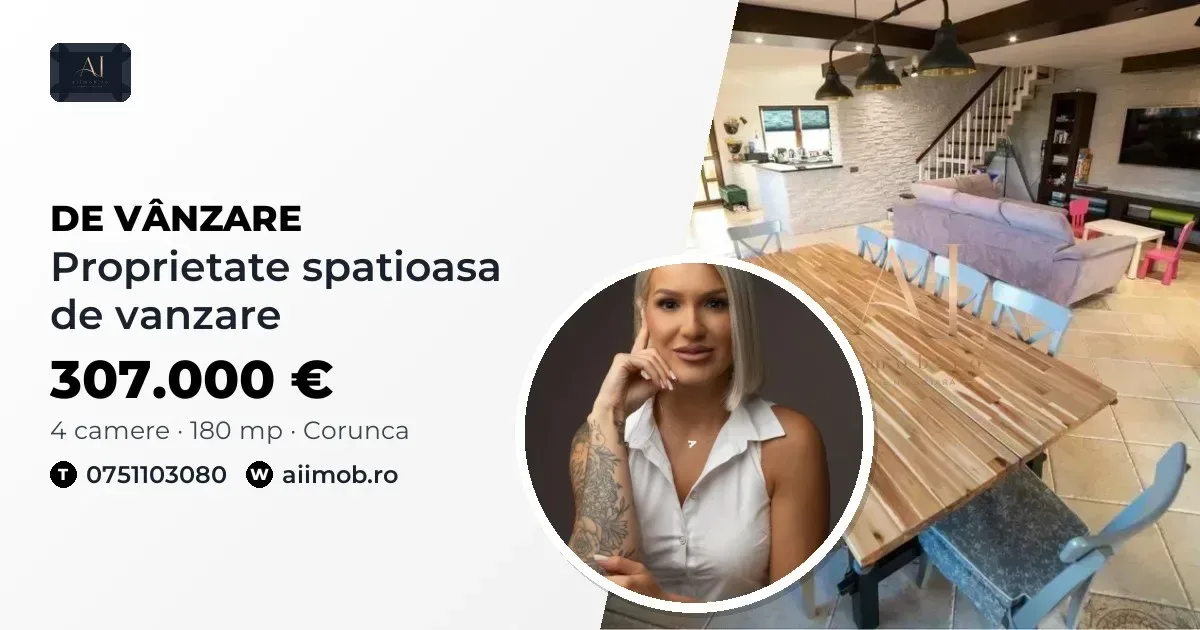 PROPRIETATE  SPATIOASA DE VANZARE – Corunca, Mures 180 MP + Mansardā | 600 MP Teren| Garaj| Saunā| 3 Terase - Corunca