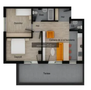 Apartament 3 camere, 2 bai, 58 mp utili, terasa 19 mp, garaj, boxa - Floresti
