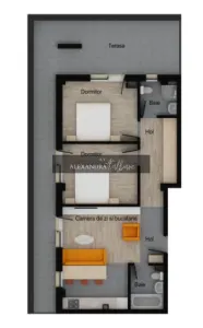 Apartament 3 camere, 2 bai, 62 mp utili, terasa 35 mp, garaj, boxa - Floresti