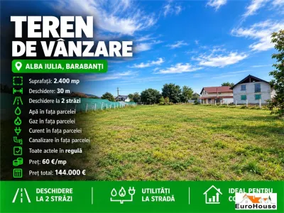 Teren Intravilan De Vanzare I 2400mp I 30m Deschidere I Toate Utilitatile - Alba Iulia