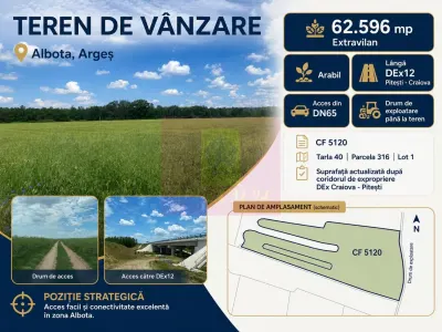Teren 6,26 ha lângă DEx12 Pitești - Albota