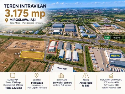 Teren cu destinatie industriala, 3175 mp Miroslava, zona Metro - Iasi