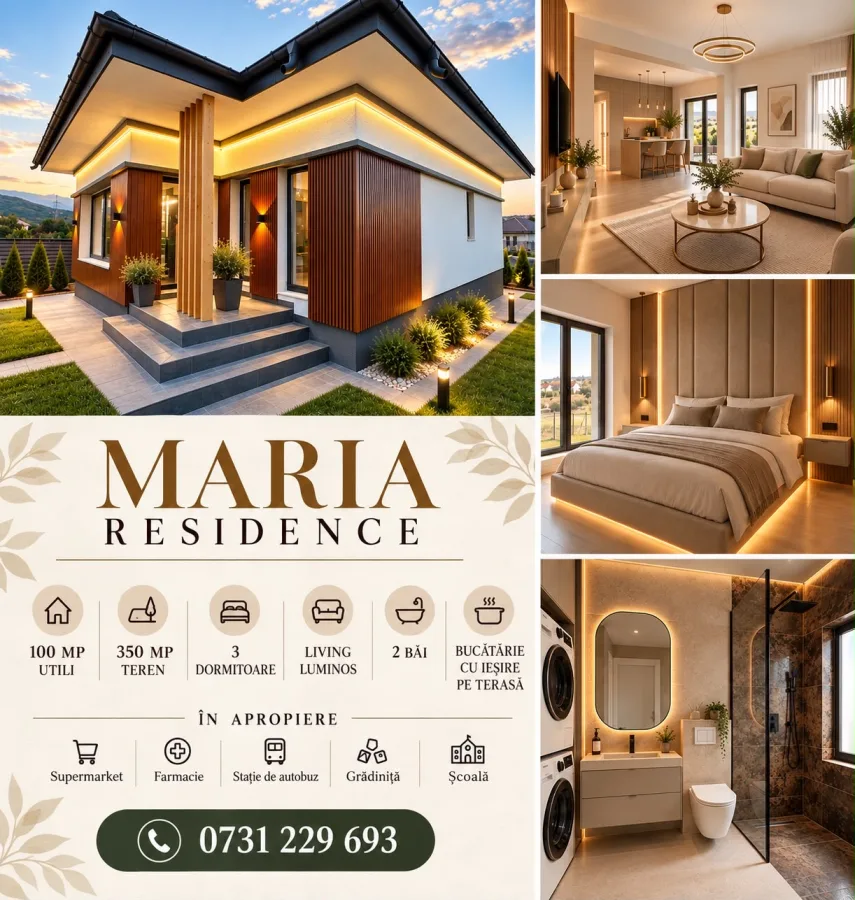 Casă Premium Plan Parter – Maria Residence | 100 mp utili | Teren 500 mp | În spatele Mall Moldova Mutare imediată | Confort premium | Localizare excelentă  - Miroslava