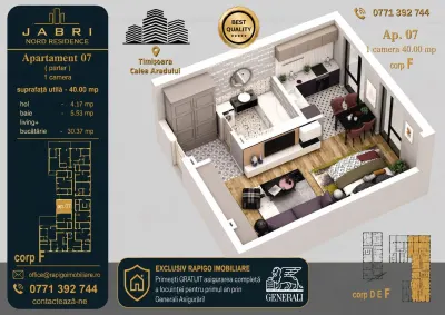 Apartament 07, Corp F – Studio | 40,29 mp | Jabri Nord Residence - Timisoara